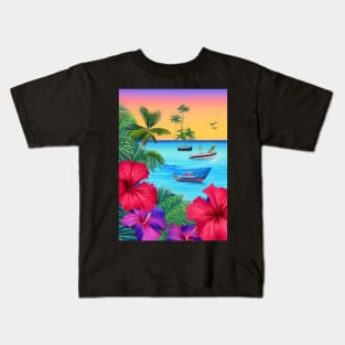 Tropical Sunset Beach Scene 3 Kids T-Shirt